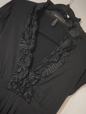 BCBGMAXAZRIA Black V-Neck Dress With Silk Ruffles